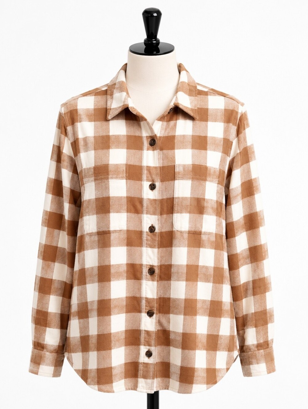 J. Crew Factory Women's Tan Buffalo Plaid Flannel Shirt Shacket Sz S Gorpcore